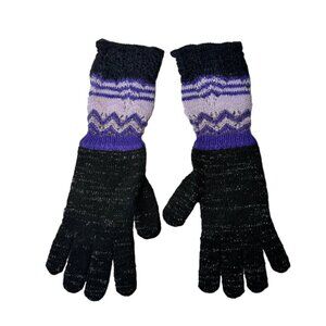 New Missoni Gloves Knit Wool Black Long Purple Cuff Winter Accessories Boho